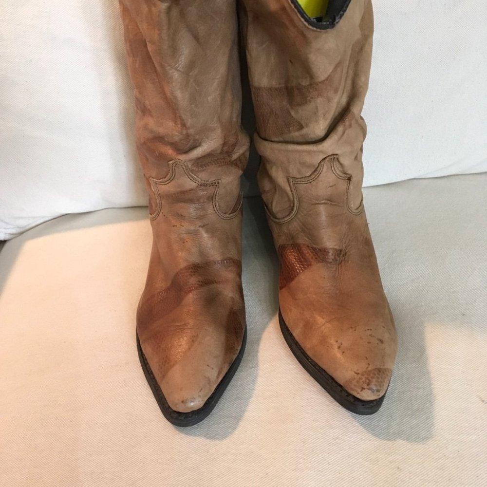Bottines Cowboy Dingo En Cuir Noir - Taille 6 Femme, Occasion, Style Western